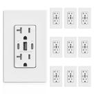 Saídas USB ELEGRP 30W 6,0 A USB C, tomada de parede de 3 portas, pacote com 10
