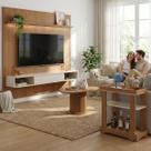 Sala de Estar Belluno Mesa Centro Carrinho Bar Rack Tv 75" Cinamomo/Off White