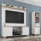Sala de Estar Completa para TV Até 48 Polegadas Benevello 3 Portas Branco/Marrom - Quiditá Móveis