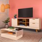 Sala de Estar Completa para TV Até 60 Polegadas Michigan 1 Porta 2 Gavetas Off White/Carvalho - Artely Móveis