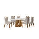 Sala de Jantar 6 Cadeiras Estofadas Atena e Mesa Retangular com Tampo de Vidro Nuance Castanho/Cinamomo/Bege