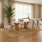 Sala de Jantar 6 Cadeiras Estofadas Atena e Mesa Retangular em MDF com Tampo de Vidro Miami Castanho/Cinamomo/Bege