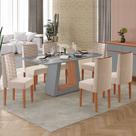 Sala de Jantar Amalfi 100 MDF Tampo de Vidro 1,60 6 Cadeiras Acolchoadas Coral