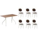 Sala de Jantar Completa 1556 Aço c/ Tampo Madeirado 136x80cm e 6 Cadeiras 190 Prata/Freijo - Prata/Corano Cacau - Carraro