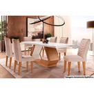 Sala de Jantar Completa Alvorada c/ Tampo Madeirado c/ Vidro 180x90cm e 6 Cadeiras Londrina Capuccino - Veludo Creme - Rufato