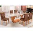 Sala de Jantar Completa Alvorada c/ Tampo Madeirado c/ Vidro 180x90cm e 6 Cadeiras Melissa Imbuia/Linho Turim - Rufato