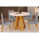 Sala de Jantar Completa Celeste Tampo Madeirado c/ Vidro Redondo 103x103cm e 4 Cadeiras Lia Cedro/Off White - Suede Lunar - DJ Móveis Sala de Jantar Completa Celeste Tampo Madeirado c/ Vidro Redondo 103x103cm e 4 Cadeiras Lia Cedro/Off White - Suede Lunar - DJ Móveis