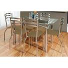 Sala de Jantar Completa Elba c/ Tampo de Vidro 150cm e 6 Cadeiras Portugal Cromada - Corano Capuccino - Kappesberg Sala de Jantar Completa Elba c/ Tampo de Vidro 150cm e 6 Cadeiras Portugal Cromada - Corano Capuccino - Kappesberg