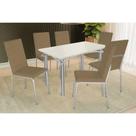 Sala de Jantar Completa Elba Tampo Madeirado c/ Vidro 120cm e 6 Cadeiras Amsterdã Cromada/Off White - Courano Capuccino - Kappesberg