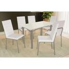 Sala de Jantar Completa Elba Tampo Madeirado c/ Vidro 120cm e 6 Cadeiras Amsterdã Niquel/Off White - Courano Branco - Kappesberg