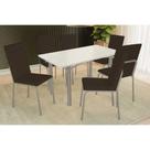 Sala de Jantar Completa Elba Tampo Madeirado c/ Vidro 160cm e 6 Cadeiras Amsterdã Niquel/Off White - Courano Marrom - Kappesberg