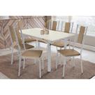 Sala de Jantar Completa Elba Tampo Madeirado c/ Vidro 160cm e 6 Cadeiras Lisboa Cromada/Off White - Courano Capuccino - Kappesberg