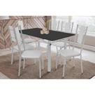 Sala de Jantar Completa Elba Tampo Madeirado c/ Vidro 160cm e 6 Cadeiras Lisboa Cromada/Preto - Courano Branco - Kappesberg