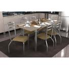 Sala de Jantar Completa Elba Tampo Madeirado c/ Vidro 160cm e 6 Cadeiras Portugal Cromada/Freijo Bronze - Corano Capuccino - Kappesberg