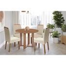 Sala de Jantar Completa Flora Tampo Madeirado 109cm e 4 Cadeiras Paola Cinamomo - Carvalho/Suede Nude Bege - Cimol