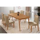 Sala de Jantar Completa Havana c/ Tampo Madeirado Canto Curvo 180x90cm e 6 Cadeiras Maldivas Naturale - Linho Bege - Rufato