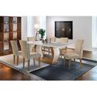 Sala de Jantar Completa Jade Tampo Madeirado c/ Vidro Canto Curvo 180x90cm e 6 Cadeiras Grécia Capuccino/Suede Capuccino - Rufato