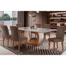 Sala de Jantar Completa Jade Tampo Madeirado c/ Vidro Curvo 180x90 e 6 Cadeiras Amsterdã Capuccino/Suede Capuccino - Rufato