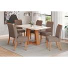 Sala de Jantar Completa Lins c/ Tampo Madeirado c/ Vidro 160x90cm e 6 Cadeiras Bella Nature/Marrom Amêndoa - Henn