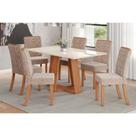 Sala de Jantar Completa Lins c/ Tampo Madeirado c/ Vidro 160x90cm e 6 Cadeiras Esther Nature/Creme - Henn