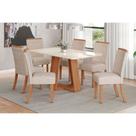 Sala de Jantar Completa Lins c/ Tampo Madeirado c/ Vidro Curvo 160x90cm e 6 Cadeiras Malu Nature/Veludo Light Linho - Henn