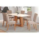 Sala de Jantar Completa Lins c/ Tampo Madeirado Reto 160x90cm e 6 Cadeiras Esther Nature/Creme - Henn