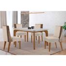 Sala de Jantar Completa Londrina c/ Tampo Madeirado c/ Vidro Canto Curvo 120x80cm 4 Cadeiras Tilia Naturale/Off White - Suede Creme - Rufato