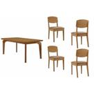 Sala de Jantar Completa Londrina c/ Tampo Madeirado Canto Curvo 120x80cm e 4 Cadeiras Havana Naturale - Corano Capuccino - Rufato