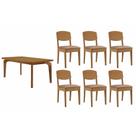 Sala de Jantar Completa Londrina c/ Tampo Madeirado Canto Curvo 180x90cm e 6 Cadeiras Havana Naturale - Linho Capuccino - Rufato