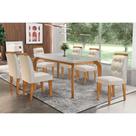 Sala de Jantar Completa Londrina c/ Tampo Madeirado Vidro Canto Curvo 180x90cm e 6 cadeiras Imperatriz Imbuia/Off White - Veludo Creme - Rufato