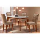 Sala de Jantar Completa Londrina Tampo Madeirado c/ Vidro Curvo 120x80 e 4 Cadeiras Londrina Imbuia - Veludo Capuccino - Rufato Sala de Jantar Completa Londrina Tampo Madeirado c/ Vidro Curvo 120x80 e 4 Cadeiras Londrina Imbuia - Veludo Capuccino - Rufato