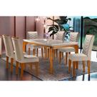 Sala de Jantar Completa Londrina Tampo Madeirado c/ Vidro Curvo 180x90 e 6 Cadeiras Londrina Imbuia/Veludo Creme/Pérola - Rufato