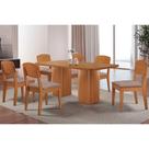 Sala de Jantar Completa Maldivas c/ Tampo Madeirado Canto Curvo 180x90cm e 6 Cadeiras Havana Naturale - Linho Capuccino - Rufato