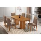 Sala de Jantar Completa Maldivas c/ Tampo Madeirado Canto Curvo 180x90cm e 6 Cadeiras Maldivas Naturale - Suede Capuccino - Rufato