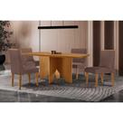 Sala de Jantar Completa Nevada c/ Tampo Madeirado Canto Curvo 120x80cm e 4 Cadeiras Dakota Naturale - Suede Marrom - Rufato