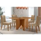 Sala de Jantar Completa Nevada c/ Tampo Madeirado Canto Curvo 90x90cm e 4 Cadeiras Maldivas Naturale - Linho Bege - Rufato