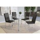 Sala de Jantar Completa Reno c/ Tampo Vidro 90cm + 4 Cadeiras Amsterdã Cromado/Courano Preto - Kappesberg