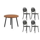 Sala de Jantar Completa Stellar 1599 Aço c/ Tampo Madeirado 100x100cm e 4 Cadeiras 1738 Preto/Nogal - Preto/Grafite - Preto - Carraro Sala de Jantar Completa Stellar 1599 Aço c/ Tampo Madeirado 100x100cm e 4 Cadeiras 1738 Preto/Nogal - Preto/Grafite - Preto - Carraro