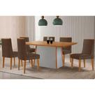 Sala de Jantar Completa Tilia c/ Tampo Madeirado Canto Curvo 180x90cm e 6 Cadeiras Dakota Naturale/Off White - Suede Marrom - Rufato