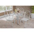 Sala de Jantar Completa Volga c/ Tampo de Vidro 90cm e 4 Cadeiras Holanda Cromada - Courano Branco - Kappesberg Sala de Jantar Completa Volga c/ Tampo de Vidro 90cm e 4 Cadeiras Holanda Cromada - Courano Branco - Kappesberg