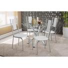 Sala de Jantar Completa Volga c/ Tampo de Vidro 90cm e 4 Cadeiras Lisboa Cromada - Courano Branco - Kappesberg