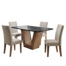 Sala de Jantar Conjunto Mesa e 4 Cadeiras em Suede Dobuê Moscou 78x90x135cm Sala de Jantar Conjunto Mesa e 4 Cadeiras em Suede Dobuê Moscou 78x90x135cm