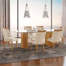 Sala de Jantar Dara Tampo Chanfrado 180x90 com Vidro e 6 Cadeiras