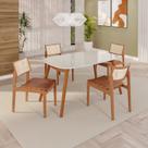 Sala de Jantar Mesa 135x76cm Tampo em Mdf com Vidro 4 Cadeiras em material sintético Ceci Yescasa