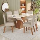Sala de Jantar Mesa 160 com Canto Arredondado com Vidro 6 Cadeiras Carla Espresso Móveis Prata/Nature/Off White Sala de Jantar Mesa 160 com Canto Arredondado com Vidro 6 Cadeiras Carla Espresso Móveis Prata/Nature/Off White