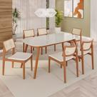 Sala de Jantar Mesa 160x76cm Tampo em Mdf com Vidro 6 Cadeiras em Linho Ceci Yescasa