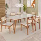 Sala de Jantar Mesa 180x80cm Tampo em Mdf com Vidro 6 Cadeiras em Linho Ceci Yescasa