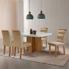 Sala de Jantar Mesa 90cm Olímpia em MDF com Vidro Canto Copo 4 Cadeiras Carol Moderna Mobília