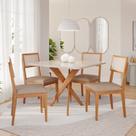 Sala de Jantar Mesa Cacau 95x77cm com Vidro e 4 Cadeiras Encanto Marrom/Off White/Bege/Cinamomo