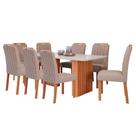Sala de Jantar Mesa Ester 210 com 8 Cadeiras Paola Wood Cinamomo/Off White/Madeira/Linho Bege